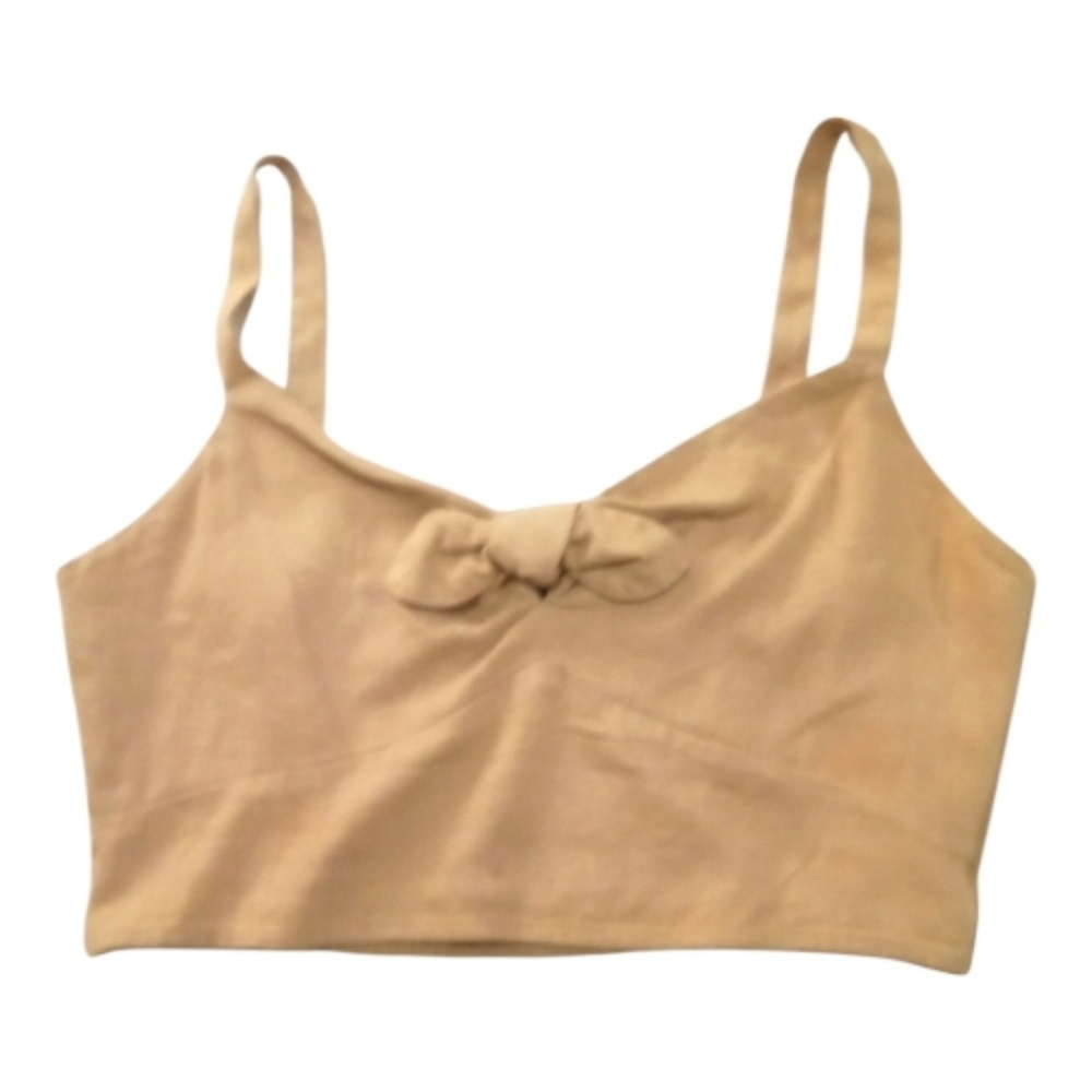 Tan Crop Top with Bow Detail